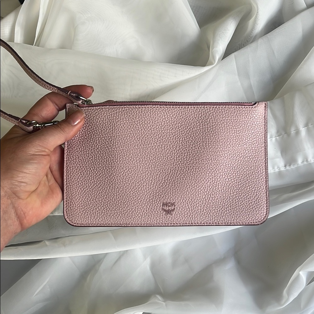 MCM Pink Leather Wristlet Clutch